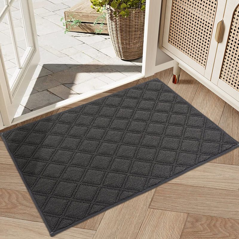 Non-Slip Geometric Indoor Doormat, 61cm W x 91.4cm L, Dark Grey