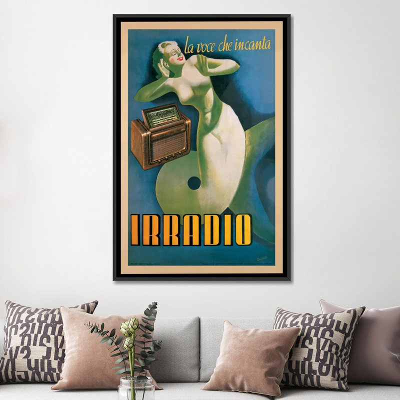 «Irradio» par Gino Boccasile, impression sur toile tendue, H 26 po x l 18 po x P 1,5 po, Toile avec cadre noir, Pas de tapis