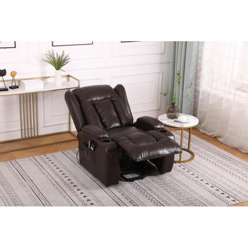 Convery Faux Leather Heated Massage Chair, Brown Leather Match