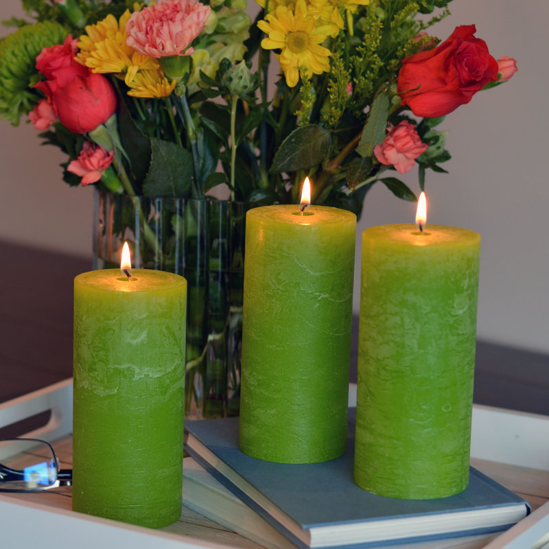 3 Piece Pillar Candle Set, Bright Green