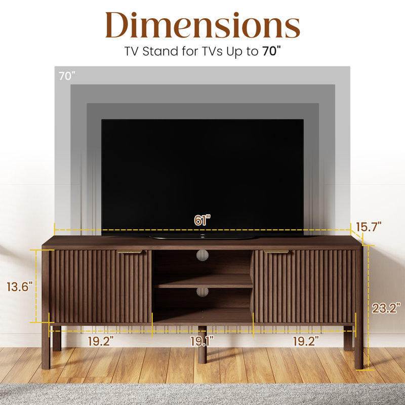 Fluted TV Stand for Tvs up to 70", Mid-Century Modern Entertainment Center TV Media Console Table with Storage and Adjustable Shelves for Living Room, Bedroom