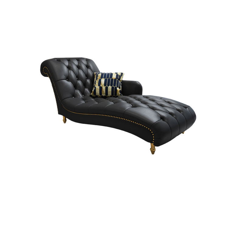Chaise longue rembourrée Alexcia, Similicuir noir, Chaise longue à accoudoir gauche