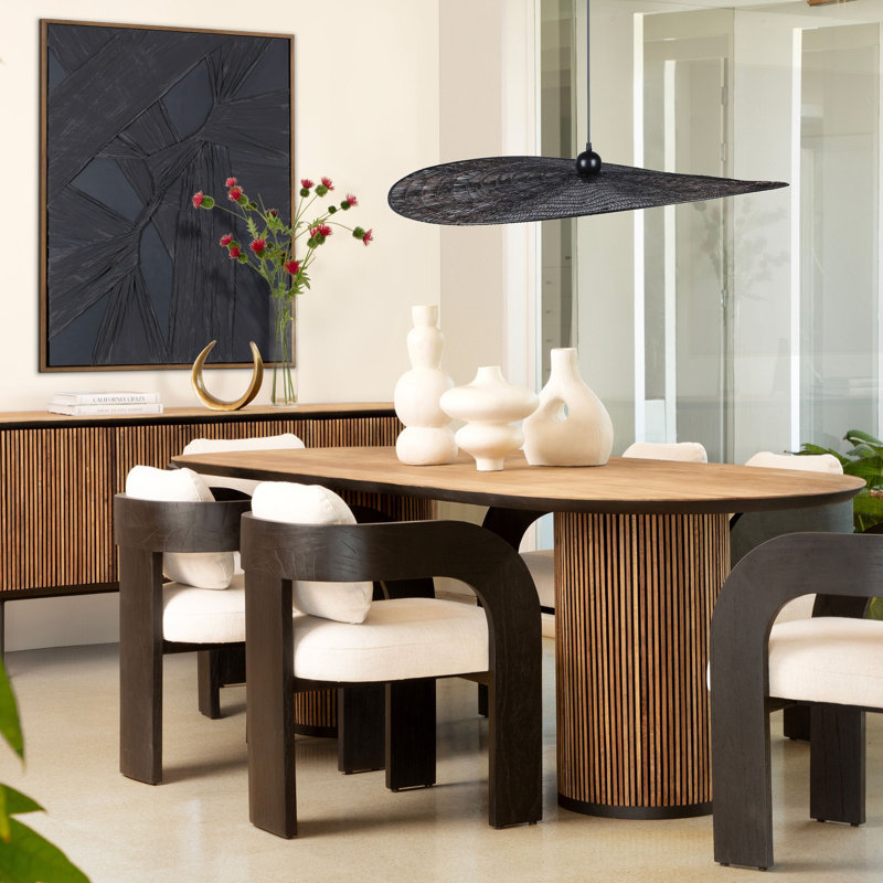 Ilse 40" Round Handwoven Pendant Light, Antique Black
