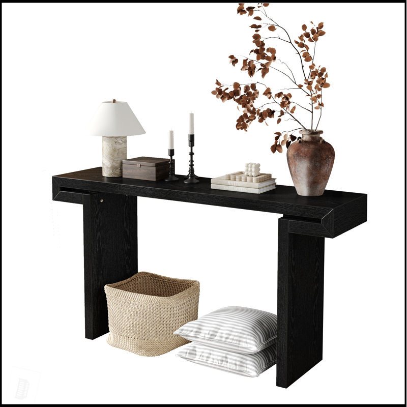 60-Inch Rustic Farmhouse Console Table, Distressed Wood Finish For Entryway And Living Room, Hallway, Black
