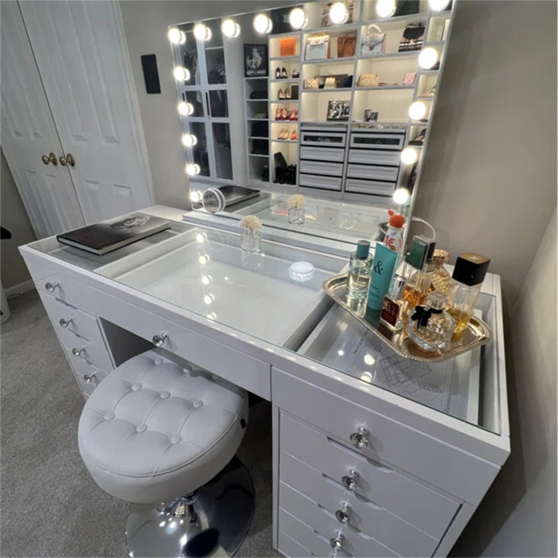 High Gloss White 13-Drawers Makeup Vanities