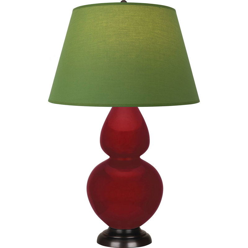 Lampe de table double gourde en céramique, Sangria glacé / bronze, Thé vert / taupe, Bronze
