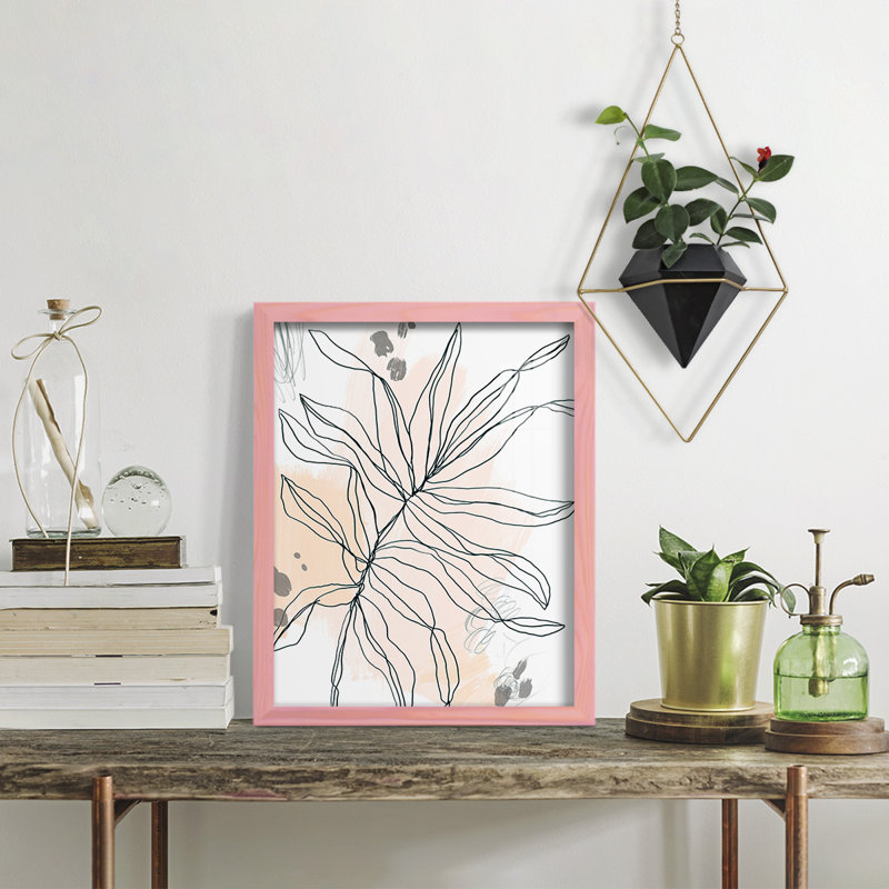 Palm, croquis I encadré sur papier, H 15 po x l 12 po x P 1 po, Rose