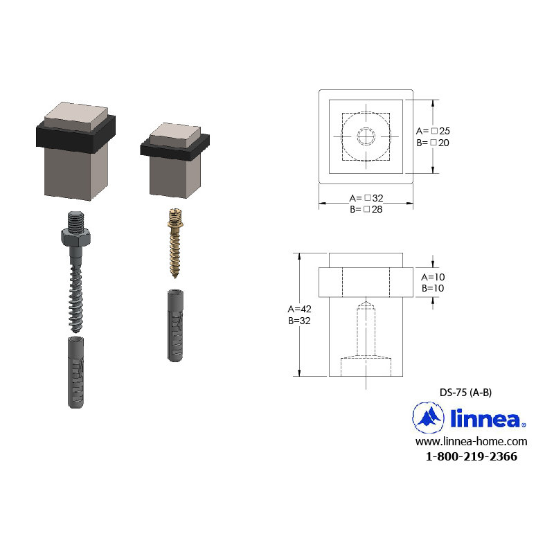 Stainless Steel Floor Mount Stop, Polish Stainless Steel, 1.65" H x 0.98" W x 0.98" D