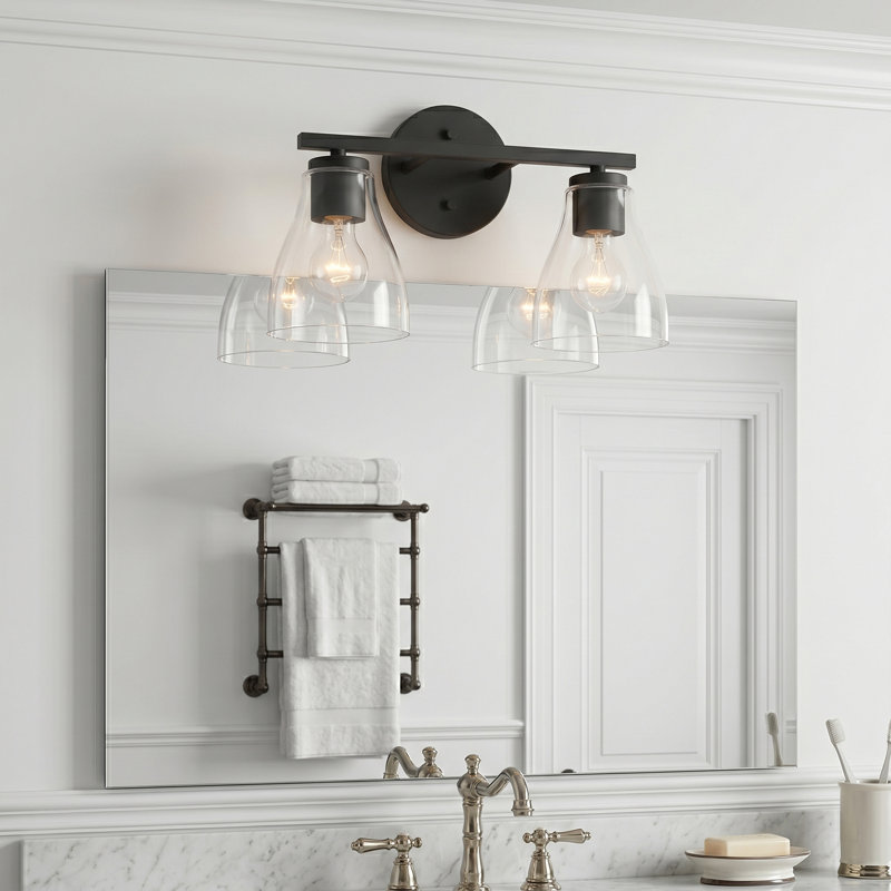Lumière de meuble-lavabo à intensité variable, Noir mat, Deux lumières, 10" H x 15" W x 6.5" D