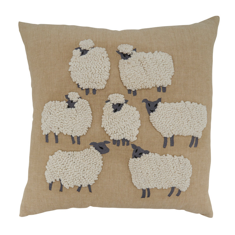Farmland Collection Embroidered Cotton Throw Pillow, Natural, Down Blend