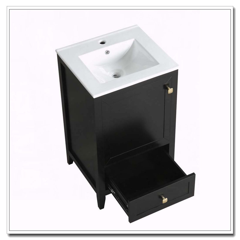 Meuble-lavabo de 20 po avec lavabo et grand rangement, Noir