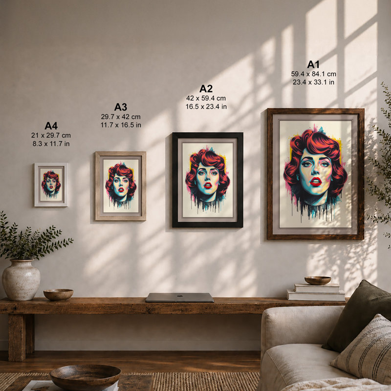 Modern Pop Portrait Pop Art - Framed Print, A1 - 84.1 x 59.4 cm, Black