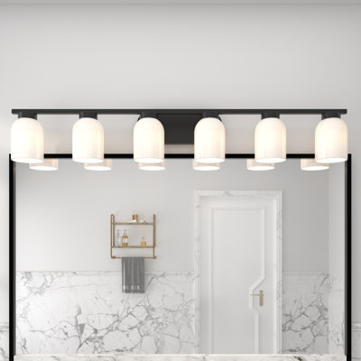 Éclairage de salle de bain à intensité variable 6 lumières avec abat-jour en verre blanc Varlet