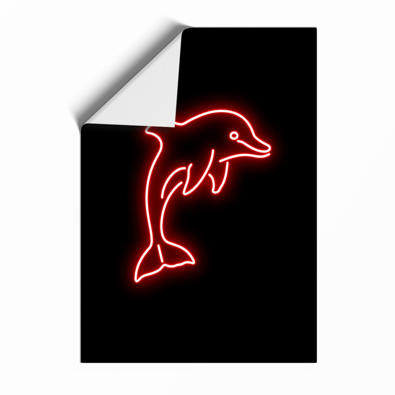 Neon Dolphin Leap Minimalist - Framed Print, A3 - 42.0 x 29.7 cm, Unframed