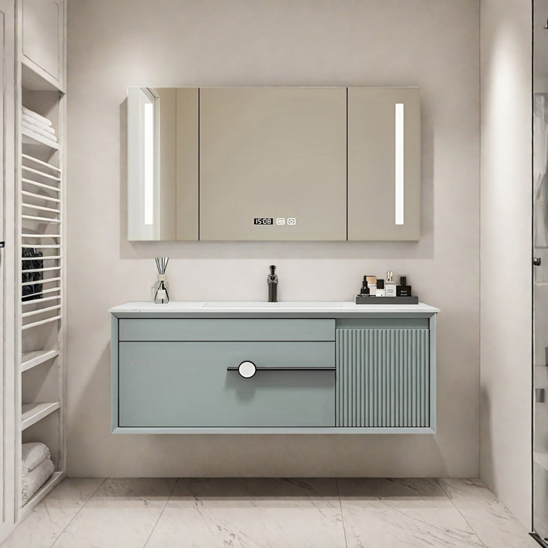 Light luxury style rock plate bathroom cabinet, Light Blue, 51"