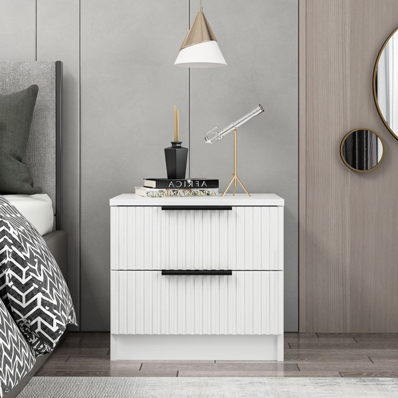 Wesa Modern White Nightstand with Numerous Shelves, 19.7 x 18.5 x 15.7 inches | 100% Melamine Coated Particle Board, Thickness: 0.7 inches | Stylish Solid Colour Design, Perfect for Bedroom & Living Room Storage Solutions