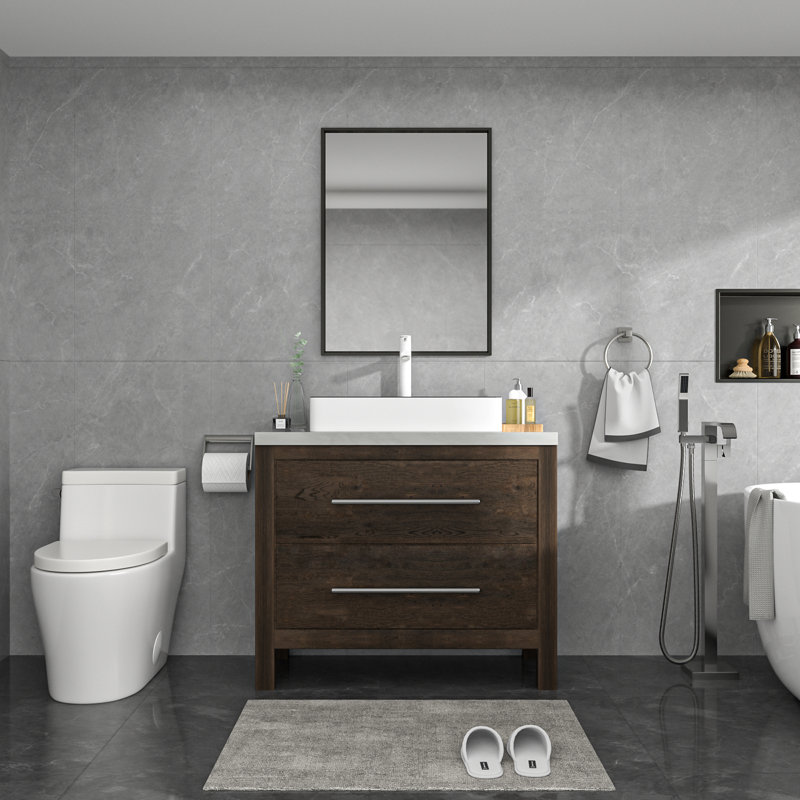 Mocoloo 24" x 14" Ceramic Rectangular Vessel Bathroom Sink with Decorative Rim, White/Black