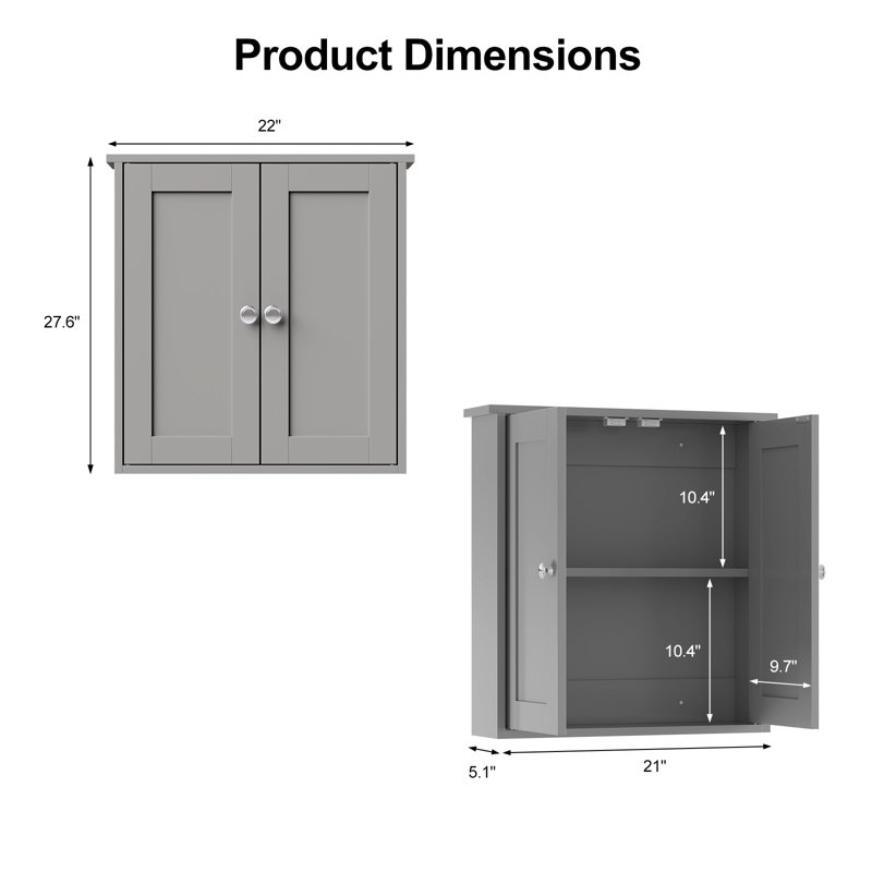 22*23in Double-Door Wooden Vintage Bathroom Cabinet, Gray