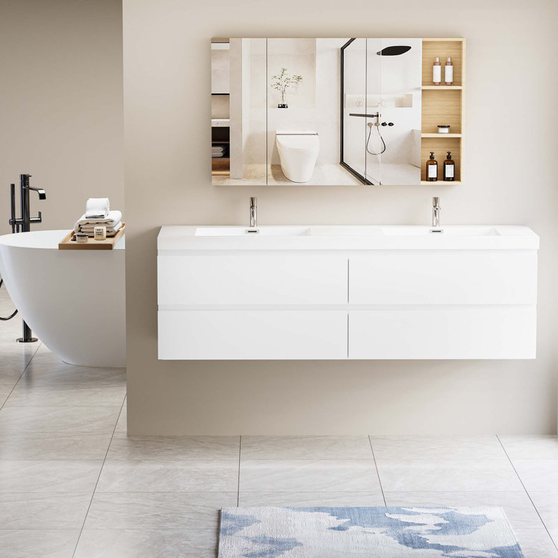 72" Floating Bathroom Vanity With Sink, White
