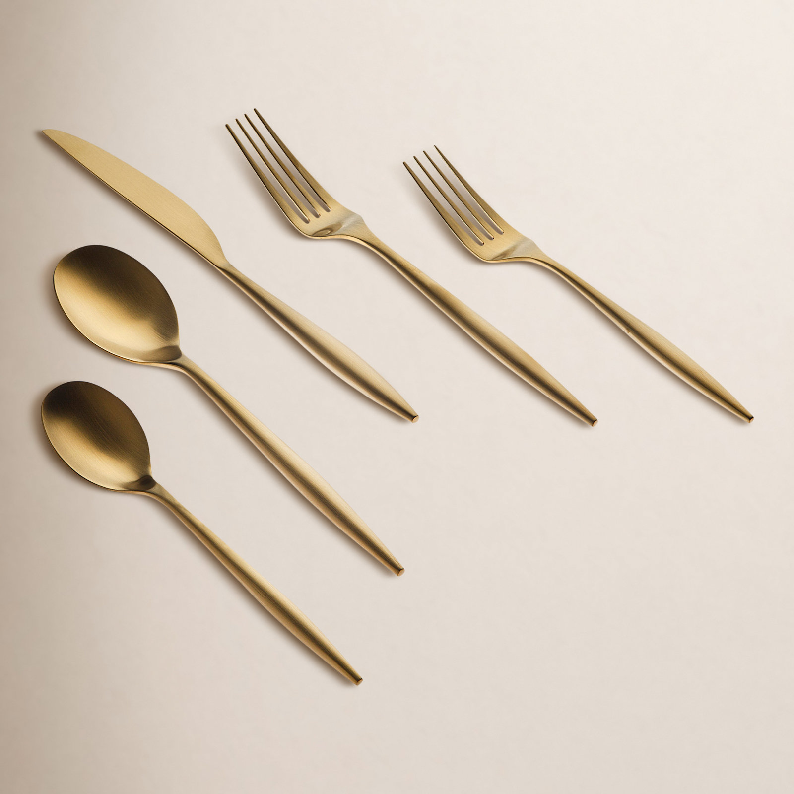 Milano 20 Piece 18/10 Stainless Steel Flatware Set, Service for 4, Matte Gold