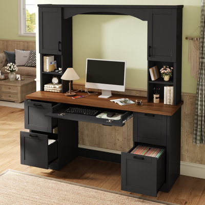 67.5"W X 68.6"H Computer Desk With Hutch And File Drawer, Workspace With Charging Station, Wood, Contemporary, Home Office