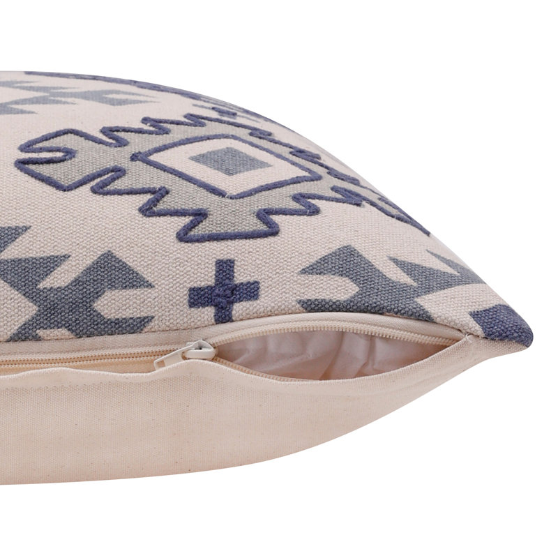 Housse de coussin géométrique 100% coton, Bleu/gris, Housse de coussin seulement - sans coussin