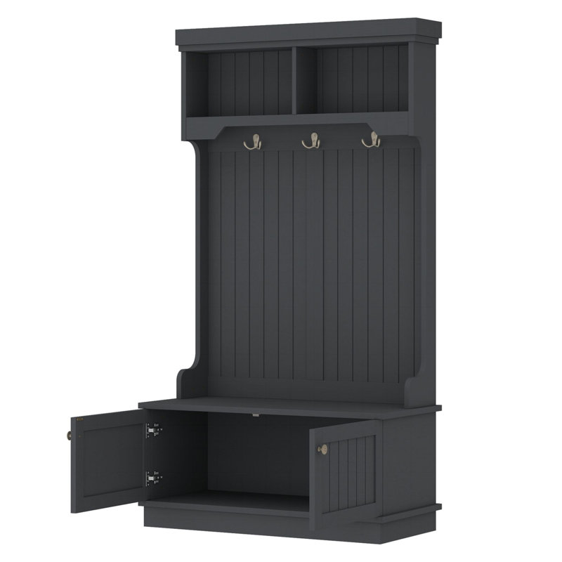 Hall Tree with Storage Shoe Bench for Entryway and Hallway, 4-in-1 Design Coat Racks with Hooks for Living Room,, Black