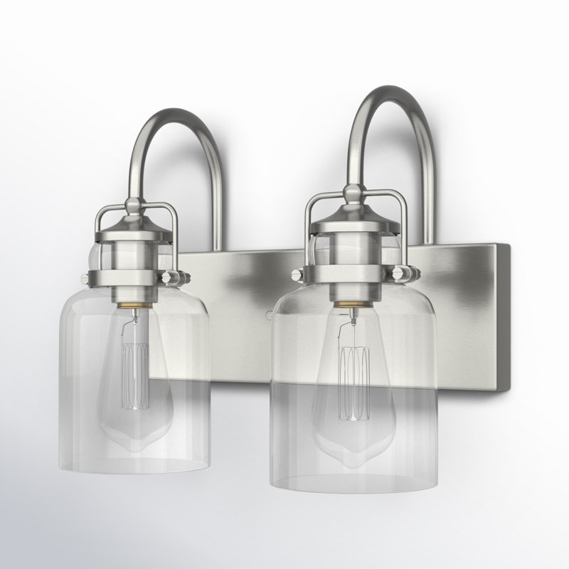 Loucks 14 in. 2-Light Farmhouse Dimmable Vanity Light with Clear Glass Shade, Brushed Nickel
