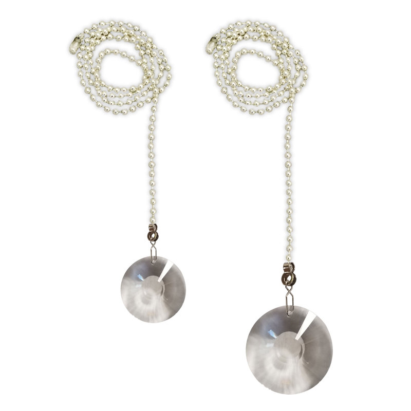 Sun Burst Design Crystal Faceted Ceiling Fan Pull Chains, Chrome
