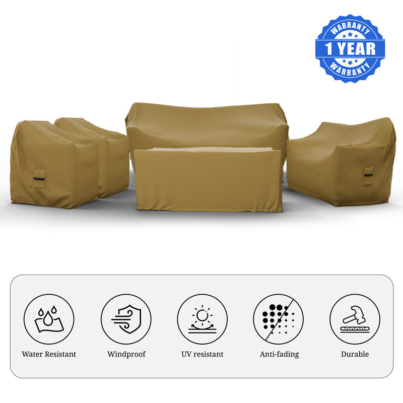 Argyri 7 Person Conversation Set Covers, 5 Piece Patio Furniture Cover Set, Water-Repellent UV & Weather-Resistant Covers for Brandtley Sofa, Loveseat, Chairs & Table with Elastic & Padded Handles