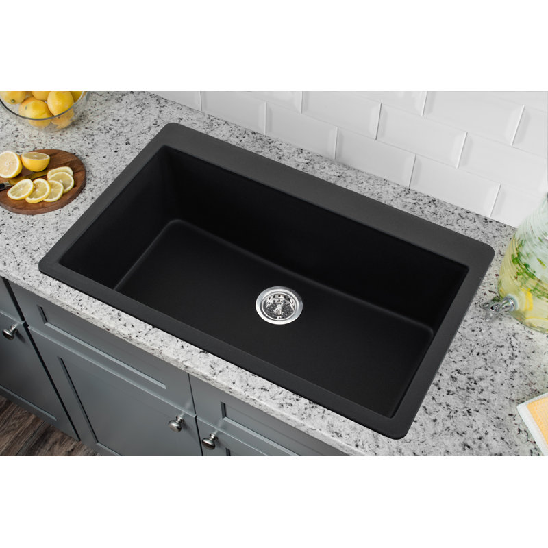 Évier de cuisine à montage double L 33 po x l 21 po avec bonde et gabarit de découpe, Noir onyx