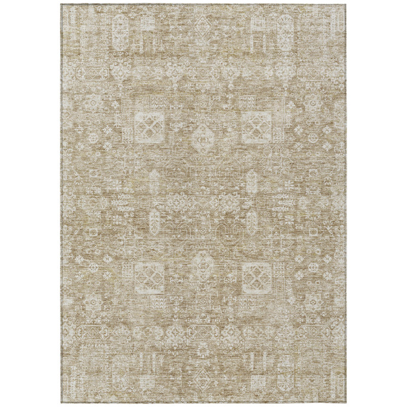 Tapis oriental lavable intérieur / extérieur brun clair 9 pi x 12 pi
