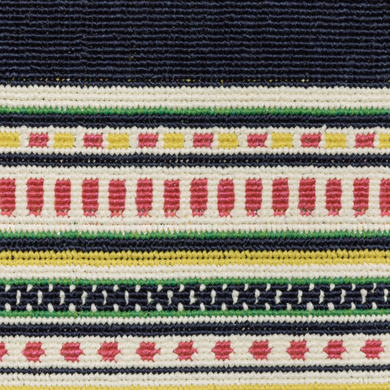 Sherley Multi-Stripe Border Navy/ Multi Indoor-Outdoor Area Rug, Runner 1'10" x 7'3"