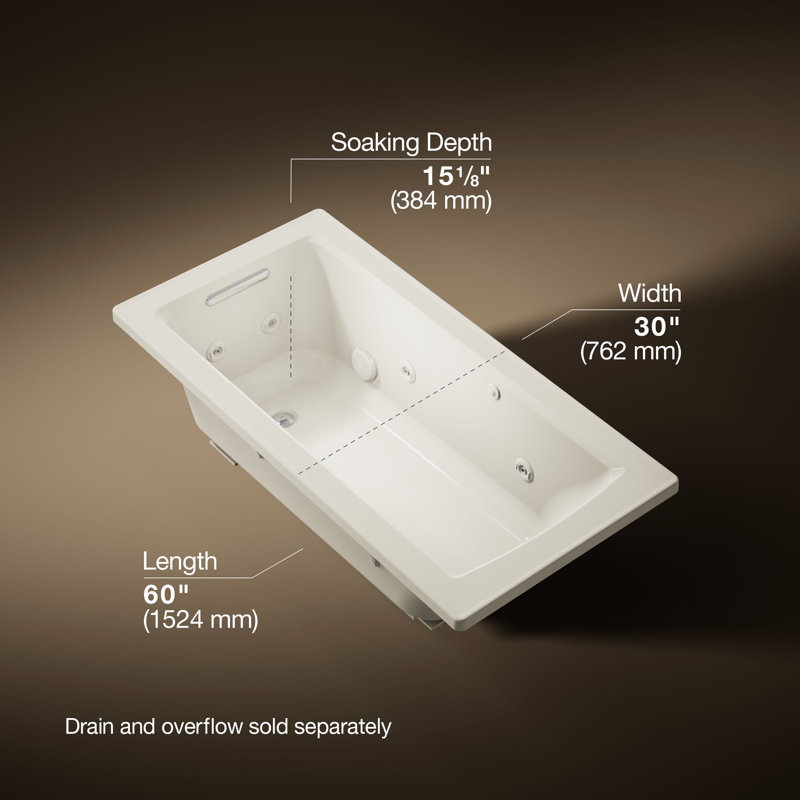 Archer 60" x 30" Drop-in Whirlpool, Biscuit