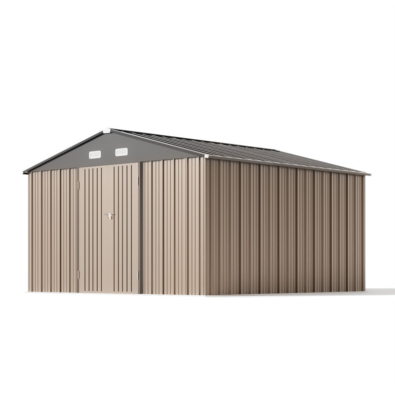 12 Ft. W X 12 Ft. D Metal Storage Shed, Weather-resistant Outdoor Storage With Reinforced Design, Brown