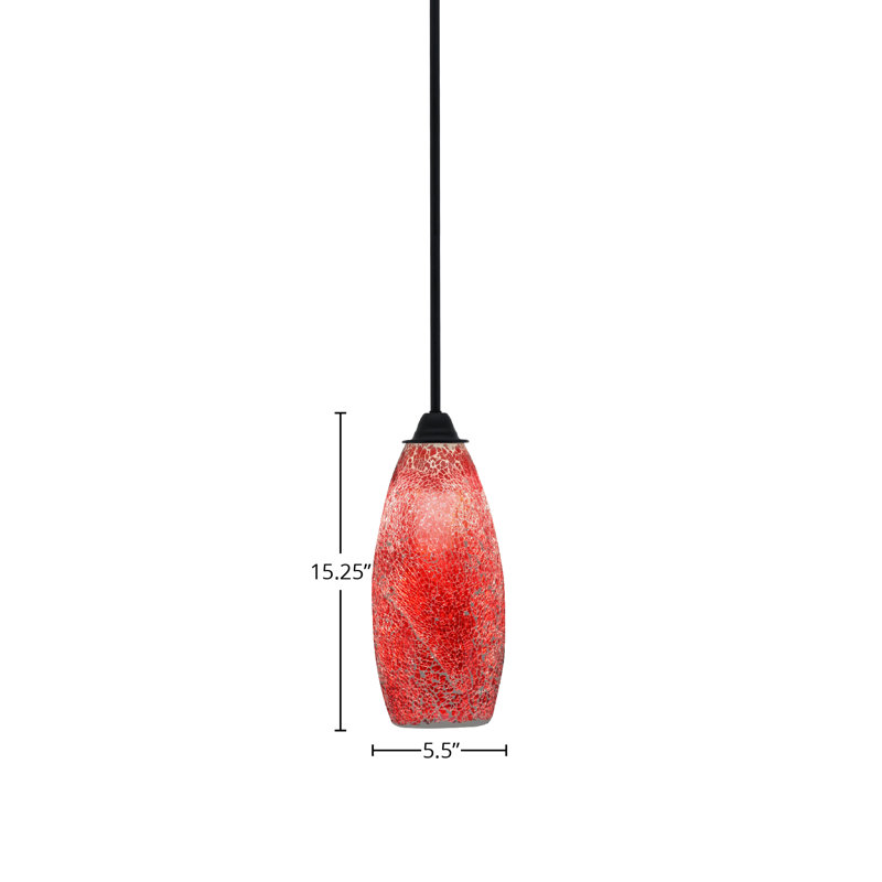 Paramount Stem Hung Pendant Shown In Matte Black Finish With 5.5" Red Fusion Glass