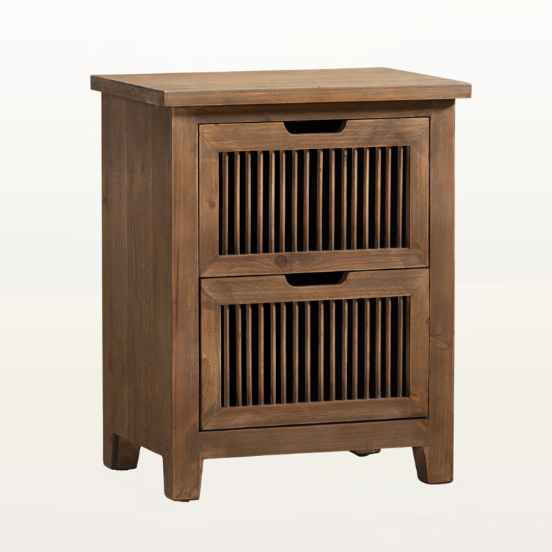 Table de bout à 2 tiroirs en bois à finition chêne moyen Iudistira