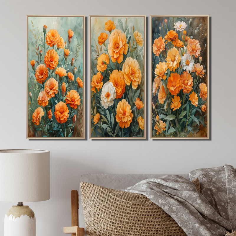 Orange orange, senteurs de jardin parfumées - collection d'art mural souci, H 40 po x l 60 po, Impression encadrée flottante