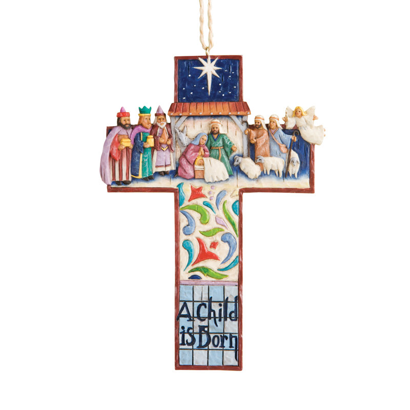 Ornement suspendu de Noël avec croix de crèche de Heartwood Creek, religieuse et inspirante, Jim Shore