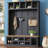 Farmhouse Wooden Style Hall Tree with Wide Storage Seating Bench, Entryway Shoe Cabinet with 13 Compartments, Elegant Coat Rack with 6 Hooks-129607255