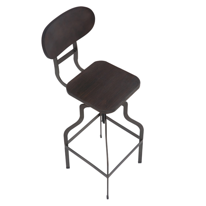 Hiliritas Swivel Bamboo Solid Wood Adjustable Height Bar Stool with Steel Frame, Gun Metal Grey/Espresso