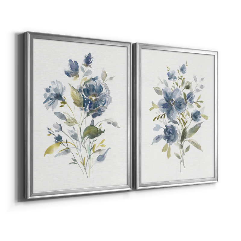 Linen Botanical I - ensemble de 2 reproductions, Pas de tapis, H 49 po x l 18,5 po x P 1,5 po, Toile encadrée argentée