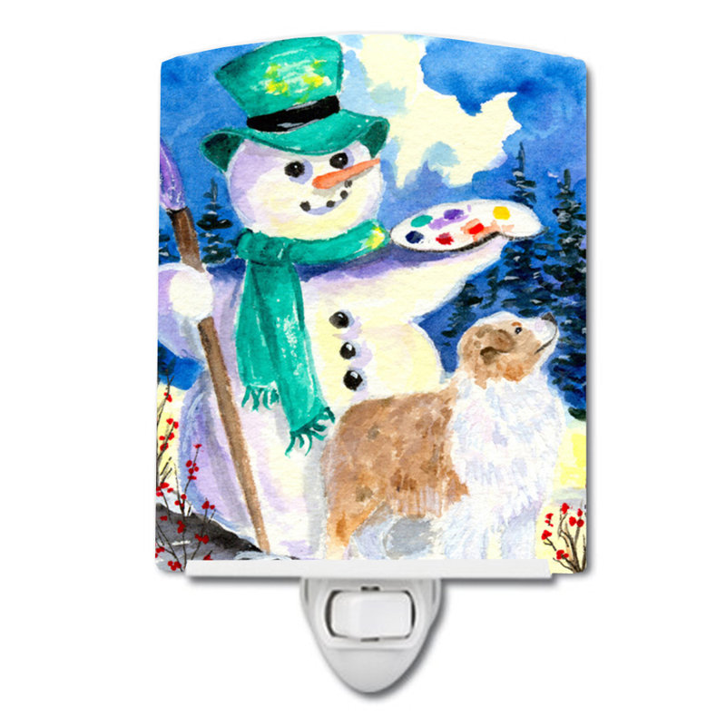 Snowman with Australian Shepherd Ceramic Night Light