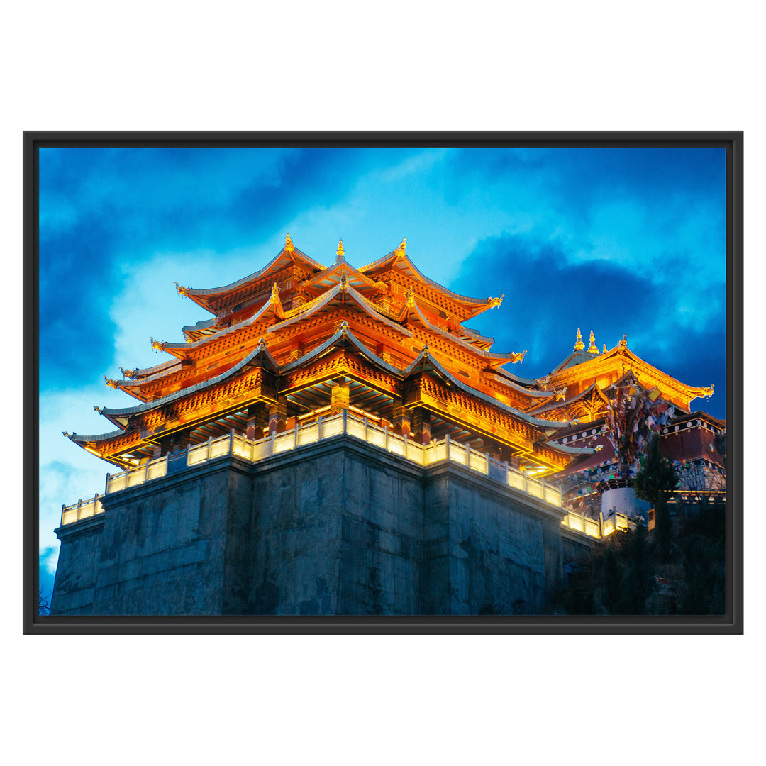 Gerahmtes Wandbild Leuchtender Tempel in China