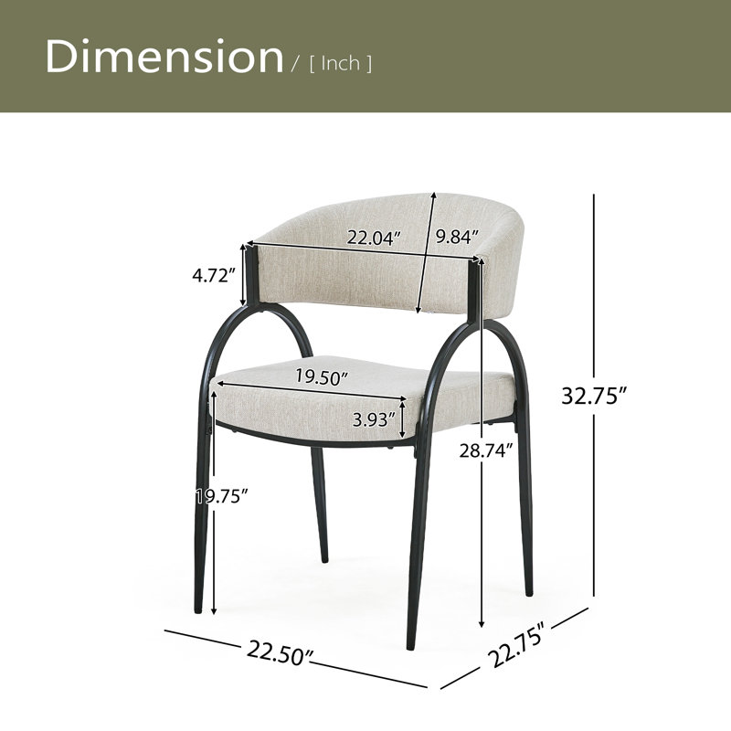 Chaises de salle à manger rembourrées avec pieds en métal (ensemble de 2), Beige