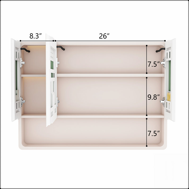 Miroir en aluminium pour pharmacie avec lumière DEL 3 couleurs, désembuage et rangement pour cosmétiques, 35 x 28 pouces