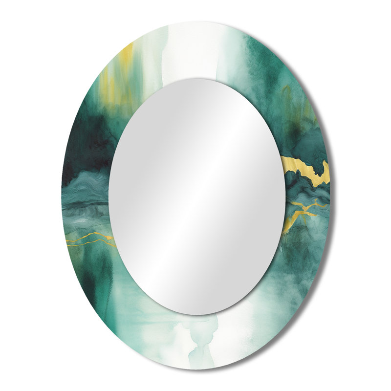 Impression d'aquarelle bleue avec miroir mural doré moderne VI, 43 po x 33 po