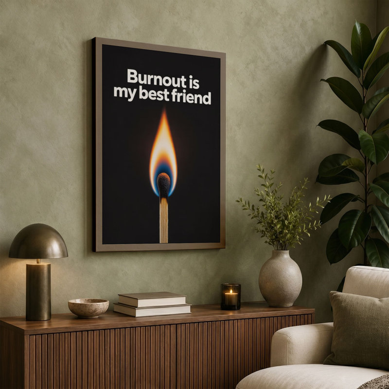 Burnout is My Best Friend Typography - Wrapped Canvas, 36x24 - 91.4 x 61.0 cm, Sage Border
