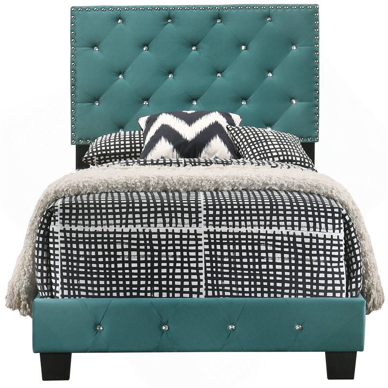 Upholstered Bed Frame With Button Tufted, Twin, Green