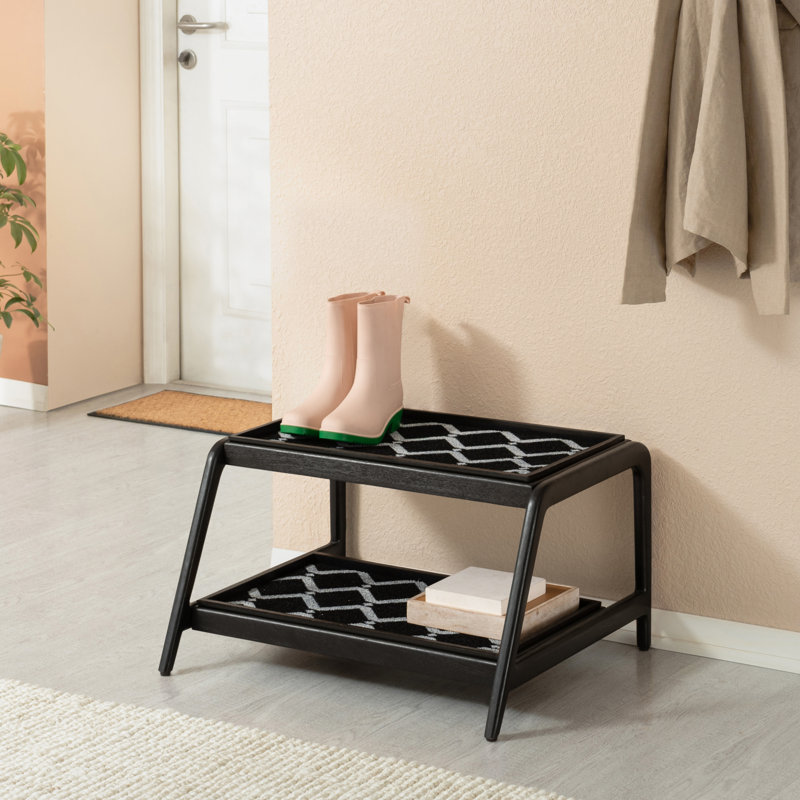 Premium Solid Wood Boot Tray Stand with Natural Coir Mat - Entryway & Mudroom Shoe Organizer, 22" W x 26.5" L, Black, Tier 2